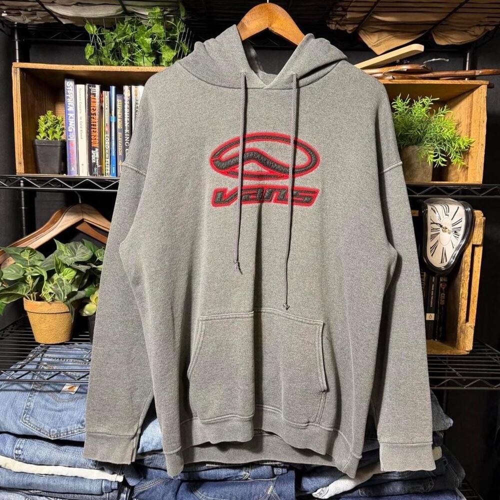 Vintage Y2K Vans Surf Hoodie Gray Black Red 2000s Skater Sweatshirt Mens Large